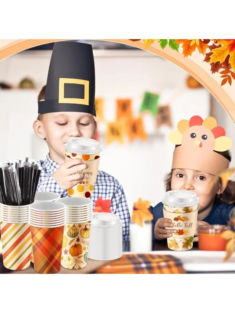 120 Fall Disposable Coffee Cups with Lids - Perfect for Hot Cocoa & Beverages